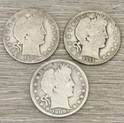 US 50C Silver Barber Half Dollar Lot - 3-PC Coin Lot, .900 Fine Silver, NOT JUNK