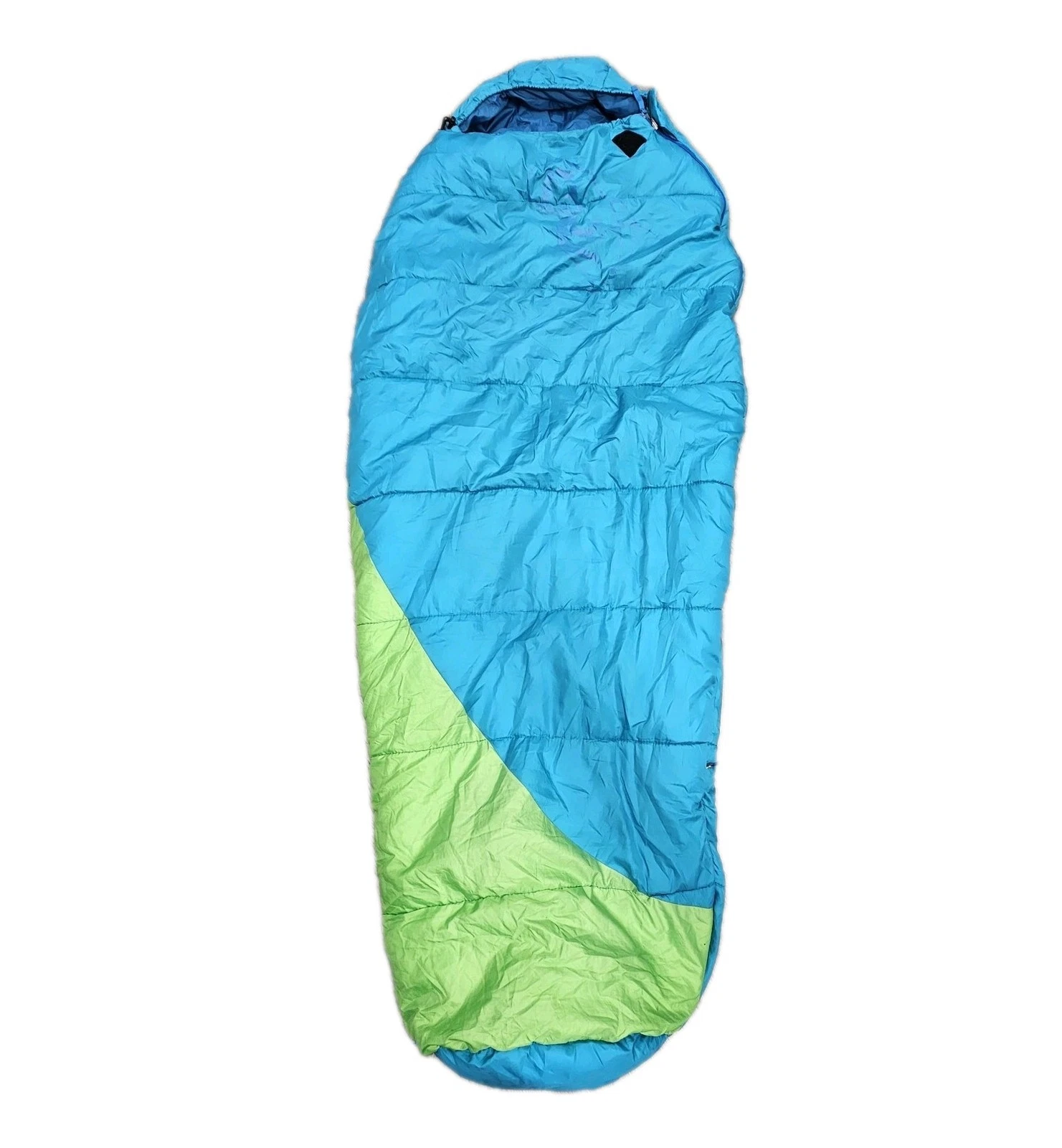 Cabelas Getaway Mummy Sleeping Bag 15 Degrees Blue Green Synthetic Zipper Womans