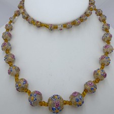 VINTAGE VENETIAN MURANO PINK BLUE YELLOW WEDDING CAKE ART GLASS BEAD BEAD