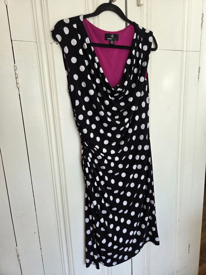 Ronni Nicole designer preppy pretty Polka Dot ruched Career Sheath Dress - Image 2 of 4