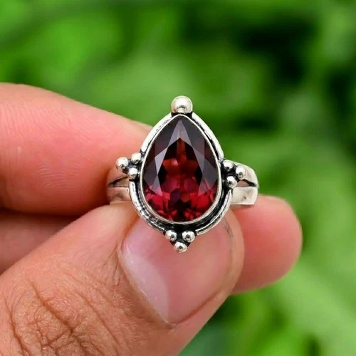 Red Garnet Ring 925 Sterling Silver Ring Handmade Gemstone Ring Women's Ring