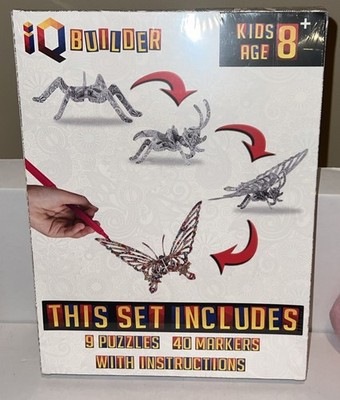 IQ Builder 3D Coloring Puzzle 4 Puzzles 20 Markers Included - New Factory Sealed