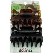 6 Pack Scunci No Slip Grip All Day Hold No Slip Grip Jaw Clips, Brown and Bla...