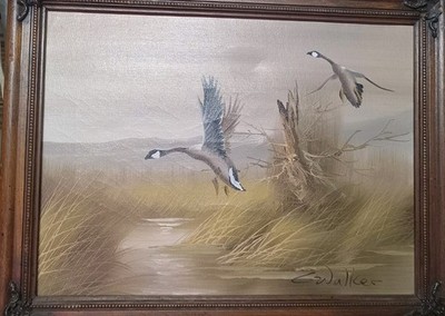 Original Oil Painting C. WALKER Canadian Geese Canadian Artist 