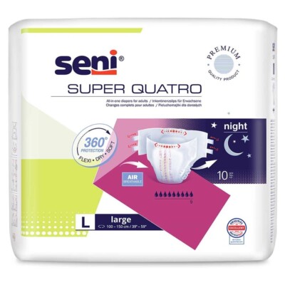 Seni Super Quatro - L (100 - 150 cm) - Karton (6 x 10 Windeln)