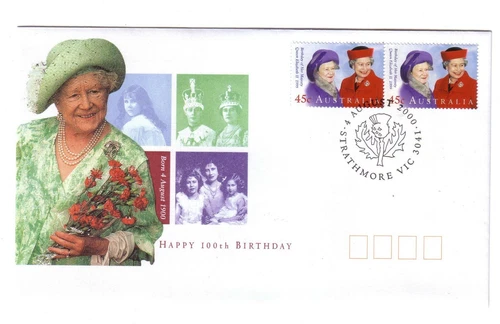 2000 FDC Australia. Queen Mother 100th Birthday. "Thistle" Pict.FDI "STRATHMORE"
