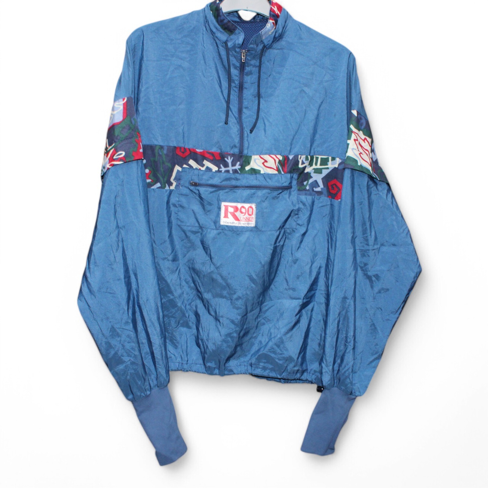 Vintage 90s Swedish Unisex Ski Windbreaker Smock in Medium Blue Relaxed Fit 1/4 Zip