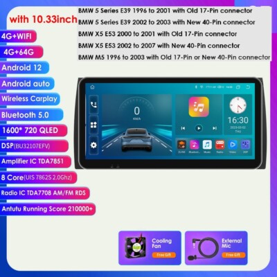10.33'' For BMW E39 X5 E53 528i Car Stereo Radio Android 14 CarPlay BT GPS 6+64GB