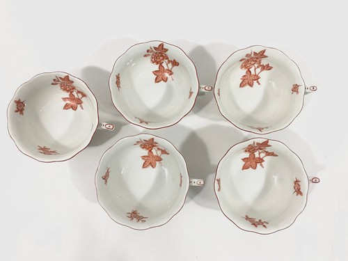 5x Herend Eton Rust Red Tea Cups & Saucers Set - Picture 3 of 14