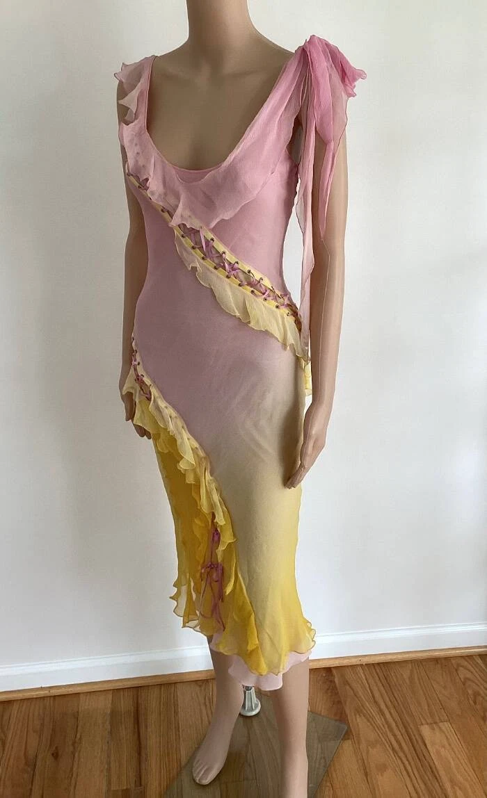 ABITO CHRISTIAN DIOR BY JOHN GALLIANO SS 2004 STRINGATO OMBRÉ TG 4