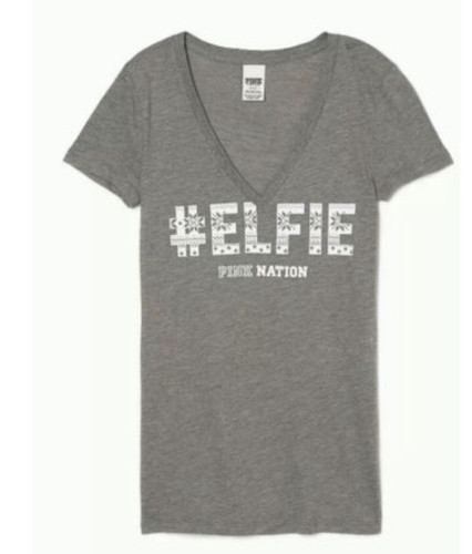 T-shirt Victoria's Secret Pink Nation - Modèle ELFIE - Col V - Taille L - Rouge - Neuf Avec étiquettes