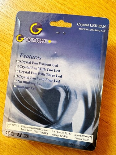Coolmax Crystal LED Cooling Fan 80mm x 80mm 8cm Ball Bearing Fan Clear Case NEW - Picture 2 of 2