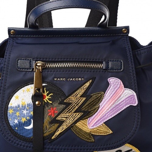 RARE Marc Jacobs Embellished Nylon Patchwork Drawstring Backpack, Blue - Picture 6 of 18