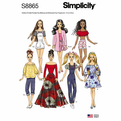 Simplicity 8865 PUPPEN KLEIDUNG Einfachheit Nähmuster Größen 11,5'' - 29 CM