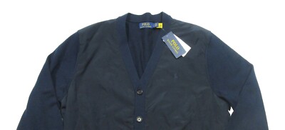 Polo Ralph Lauren Men's Navy Mixed Media V-Neck Cardigan Sweater