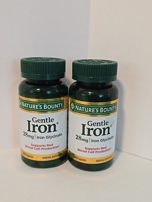 2 Nature's Bounty Gentle Iron 28 mg 90 Capsules SEALED
