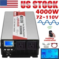 2000W 4000W 72V to 110V Pure Sine Wave Power Inverter Converter +Remote Control