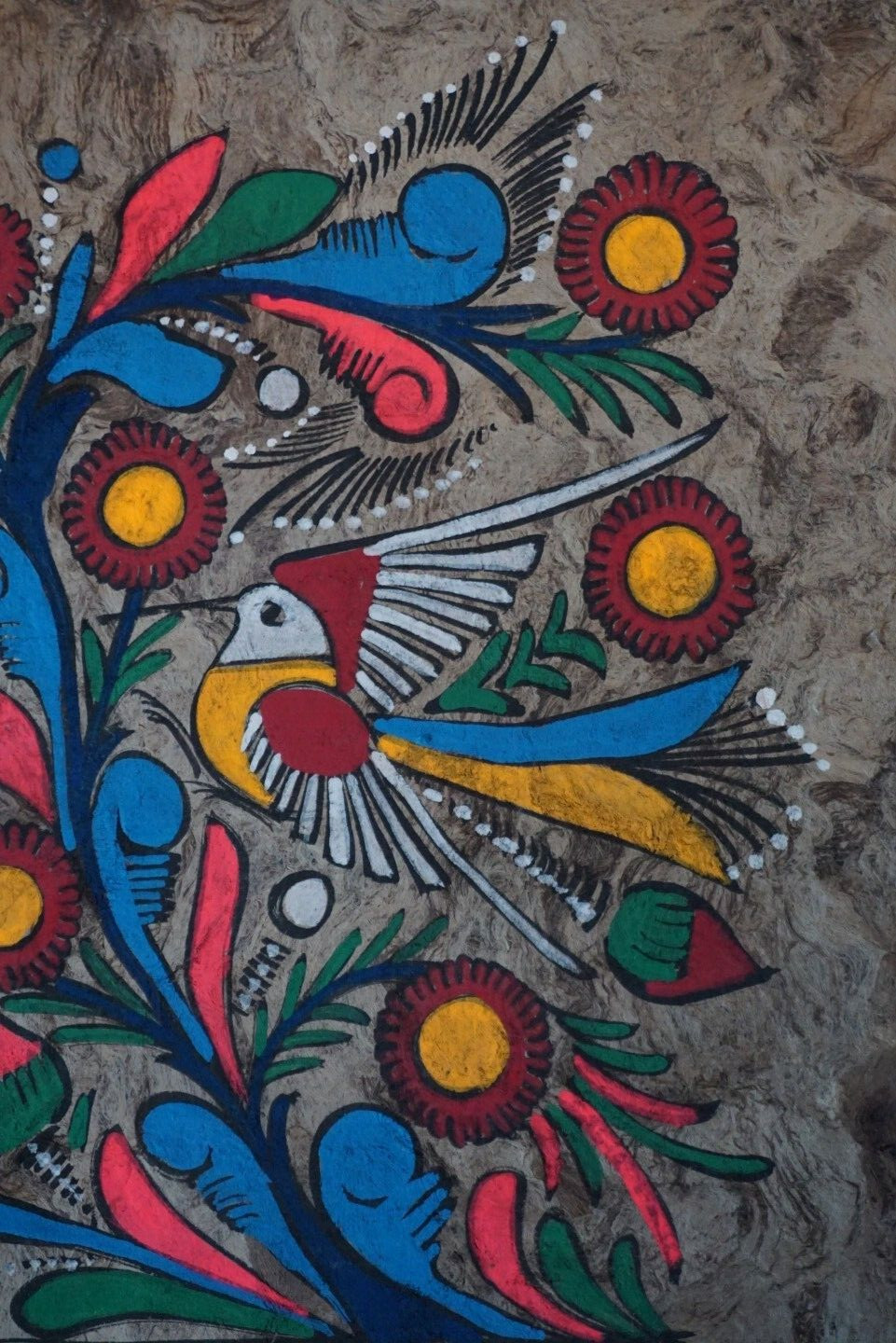 LARGE ORIGINAL MEXICAN GOUACHE XX° 60s MEXICO VINTAGE FOLK ART BIRD