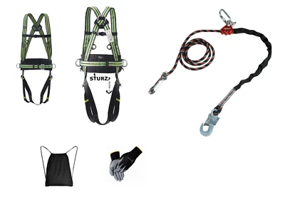 STURZSTOP Baumpflege Fallschutz SET 4P Auffanggurt + 2m Seilkürzer Halteseil Fallschutz