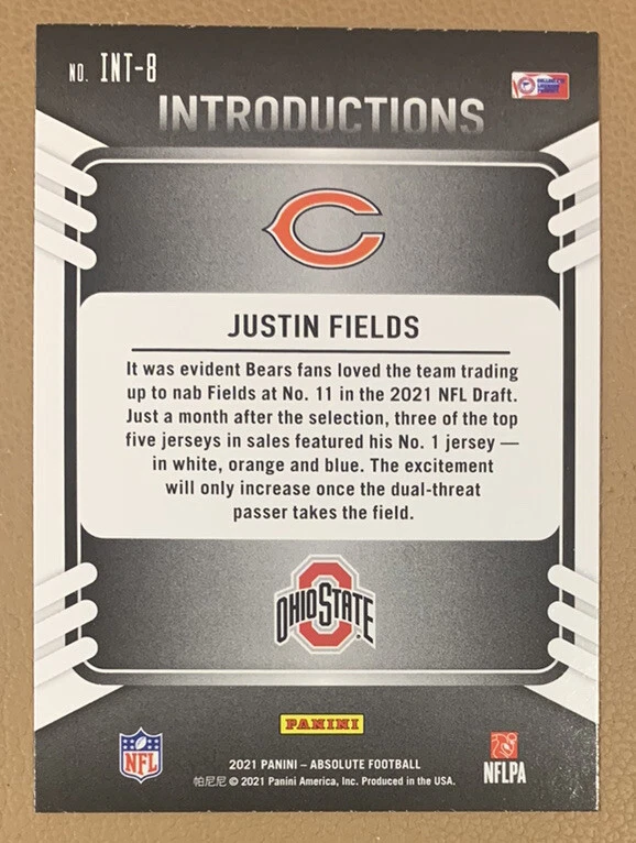 2021 Panini Absolute Football Introductions Justin Fields Rookie Card #INT-8 - Image 2 of 2