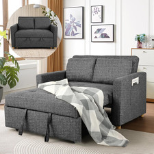 Convertible Sofa Bed, Linen Fabric Sleeper Couch Pull Out Bed 3-in-1 Loveseat 