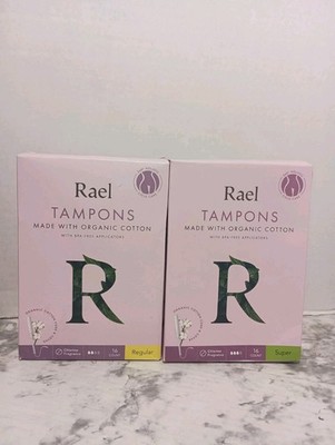 Rael Organic Cotton Tampons 2 Boxes - 16 Regular & 16 Super Natural NEW Holistic
