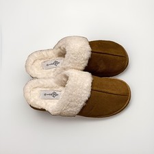 Sole Mates Women s Slip-On Slippers Brown/White Faux Suede Faux Fur Lined 6