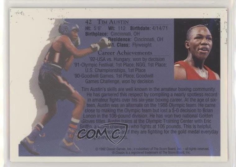 1992 Classic World Class Athletes Tim Austin #42 - Image 2 of 2