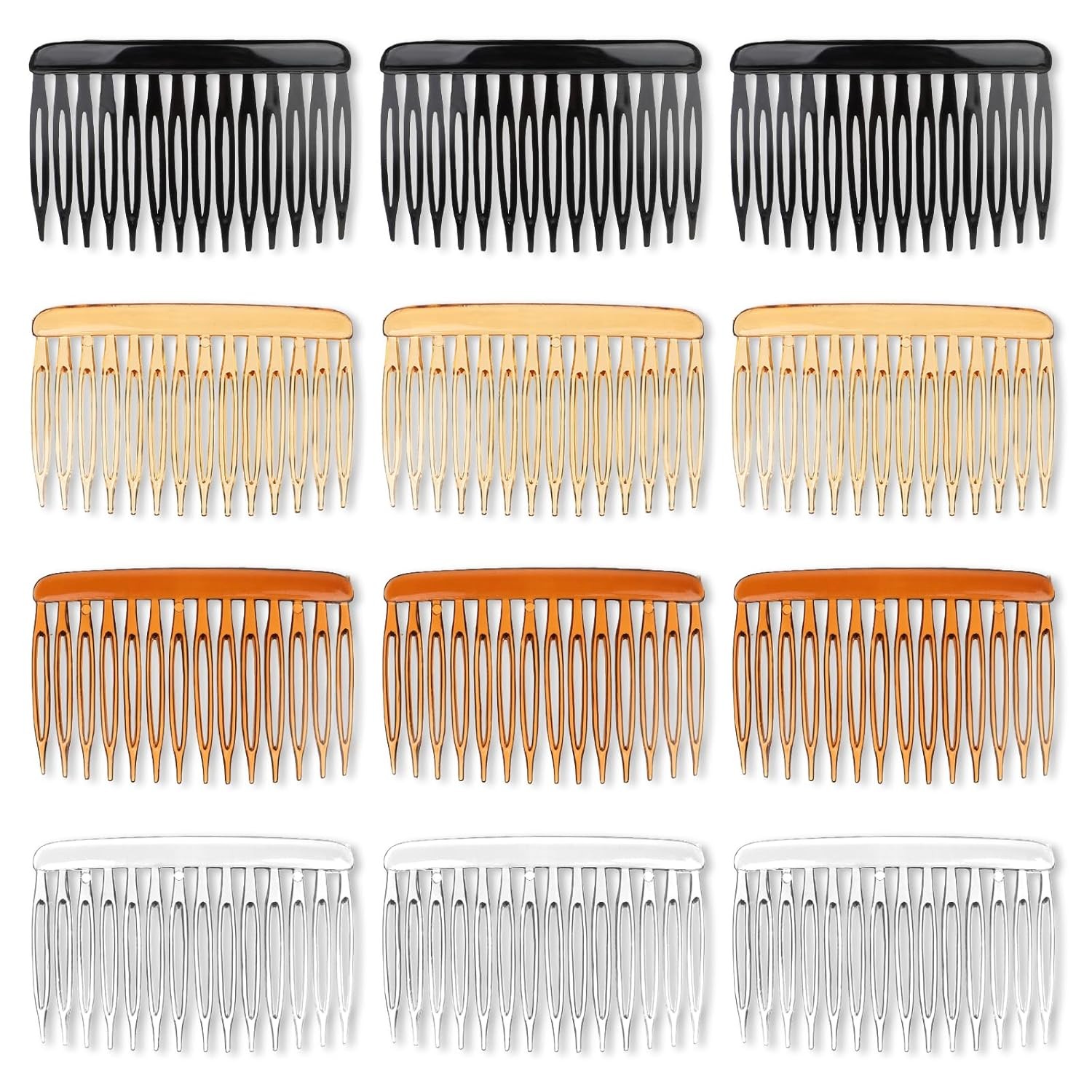 12 black, transparent light brown, dark white 