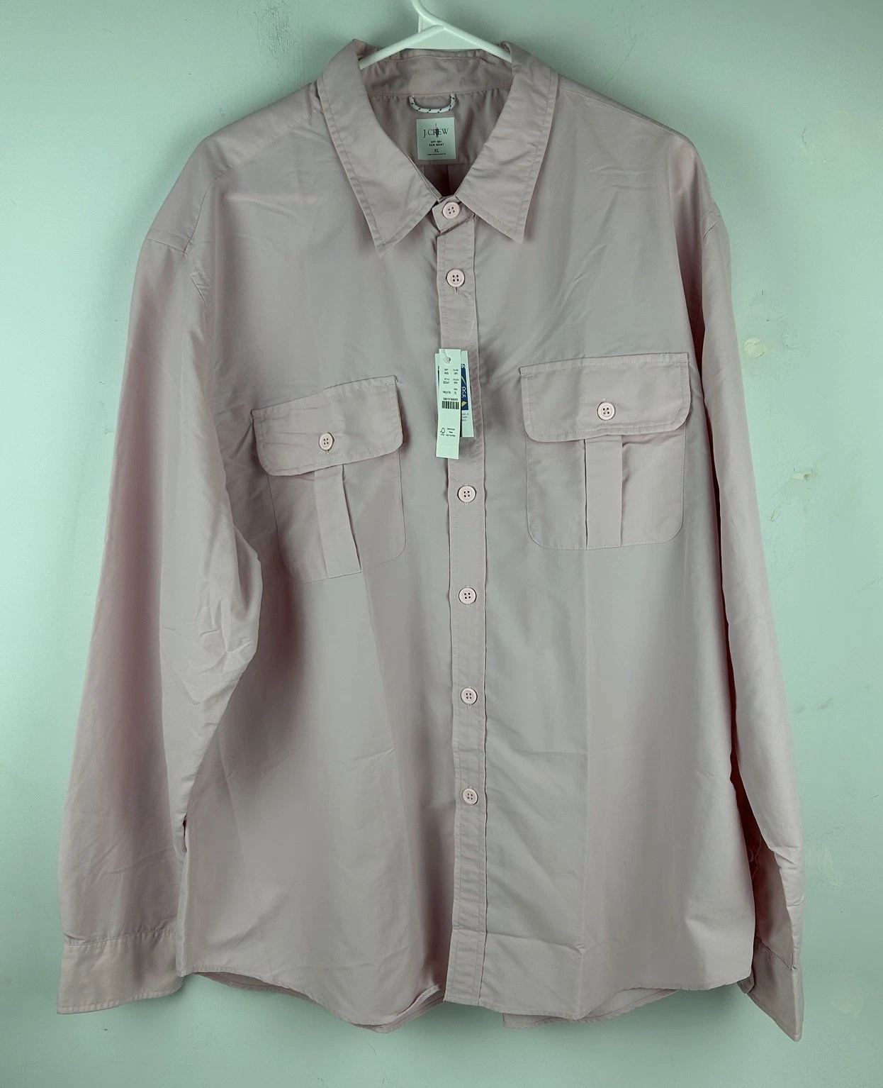 J Crew Sun Shirt Pink UPF 50+ Men Xl Button Up Vented Fishing Hiking Safari