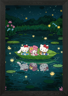 Katze Tier Freunde am Teich Gerahmtes Wandbild Poster Leinwanddruck Bild