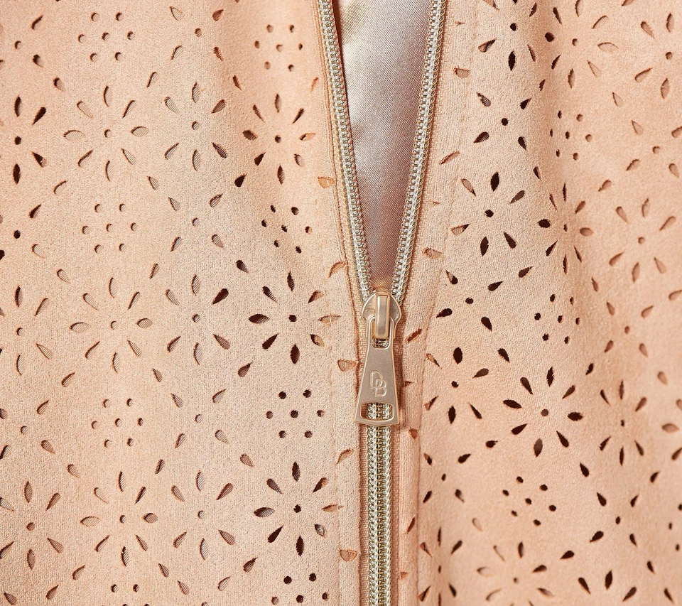 Chaqueta de gamuza sintética perforada Dennis Basso talla 2X oro rosa pálido A479307 Foto 4 de 4