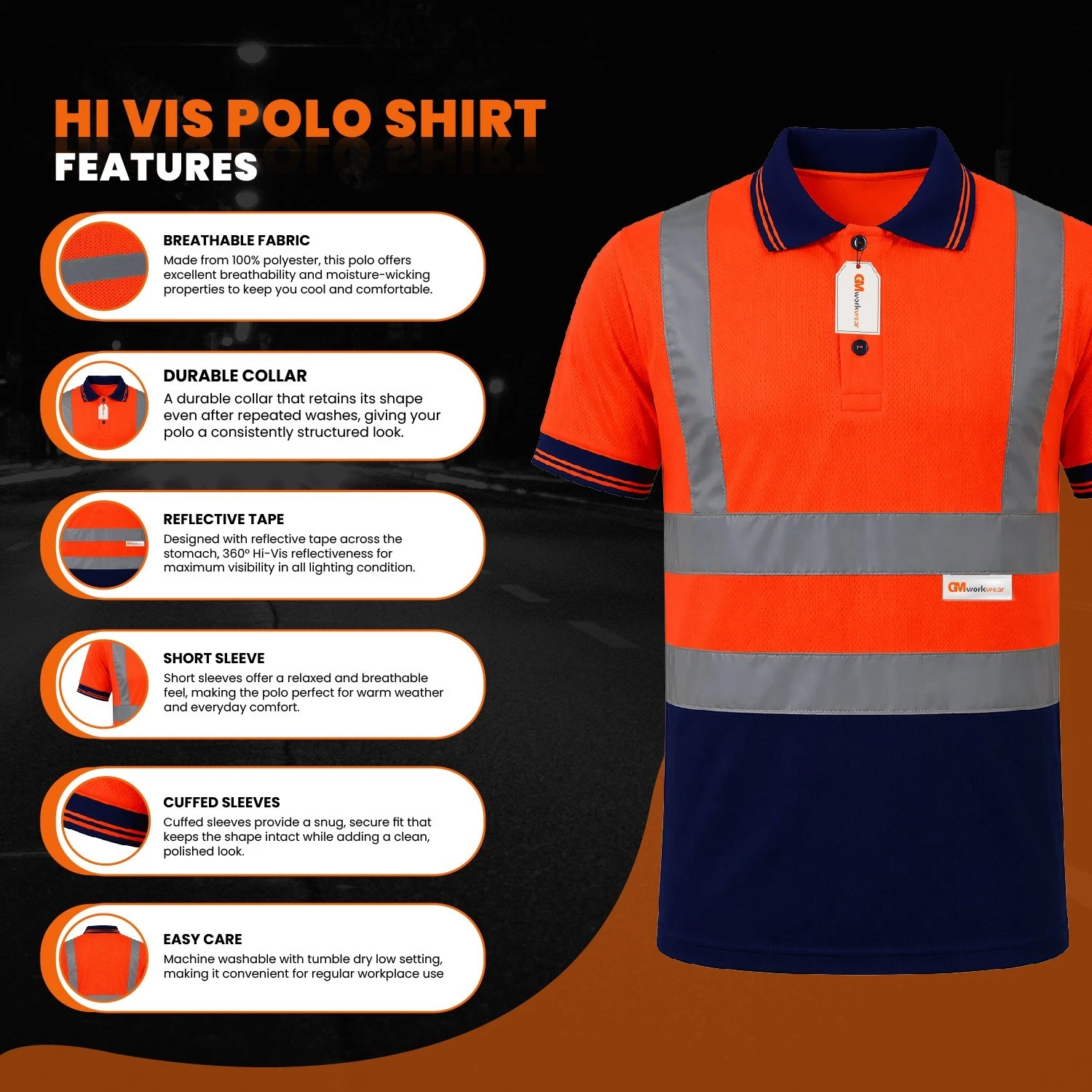 Yellow Navy hi-vis polo shirt