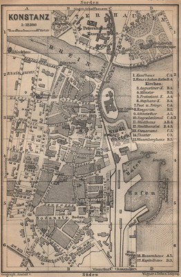 KONSTANZ / KONSTANZ. stadt stadtplan. Deutschland karte. BAEDEKER 1907 Karte