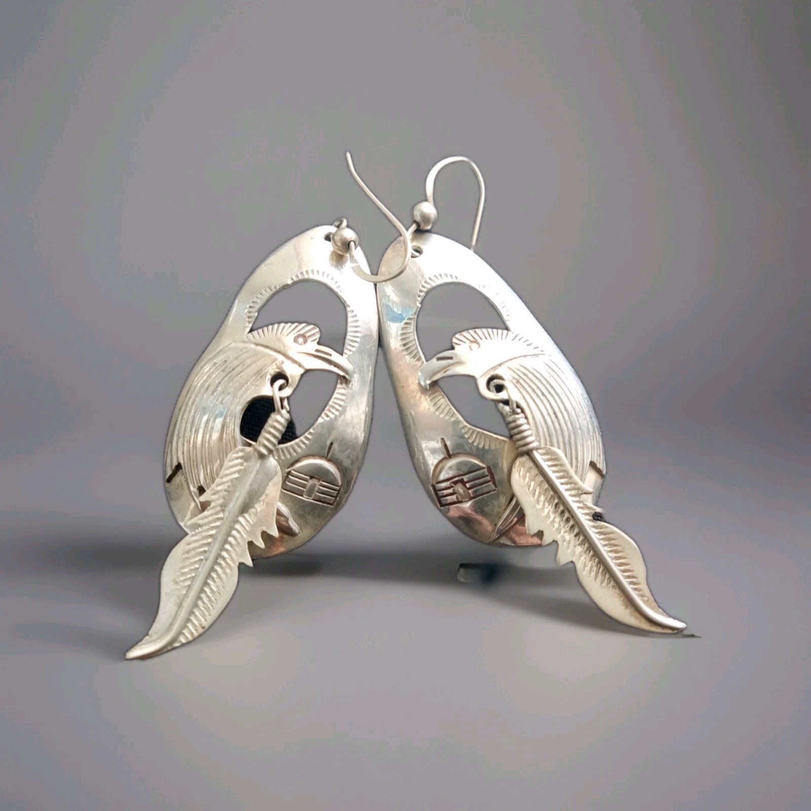 Silver Eagle Feather Earrings - image 1