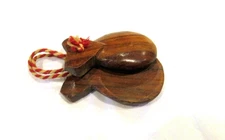 Vintage wooden castanets, braided cord, made in South America