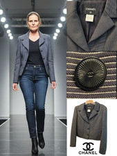 CHANEL jacket FR 46, 10 US, cropped, classic black white stripe. Authentic.