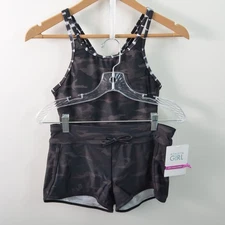 Athleta Girl NWT Swim Set Girls XL/14 Shorts And 2XL/16 Tank Top Gray Camo