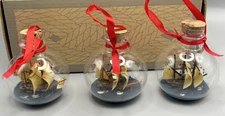 Set Discovery 7 Seas Ornaments Glass Authentic Models Sailing Ship Nautical 2.5