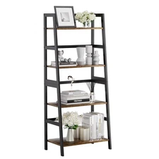Ladder Shelf, 4 Tier Bookshelf with Bamboo Frame, Freestanding Bathroom Stora...
