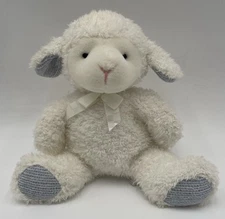 Soft Dreams White Lamb Plush Baby Musical Lovey Stuffed Animal Wind Up Blue Ears