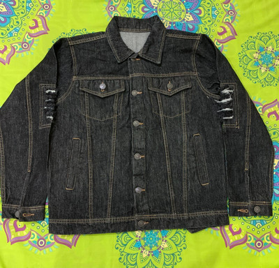 Black denim jacket men medium ripped arams uk size medium