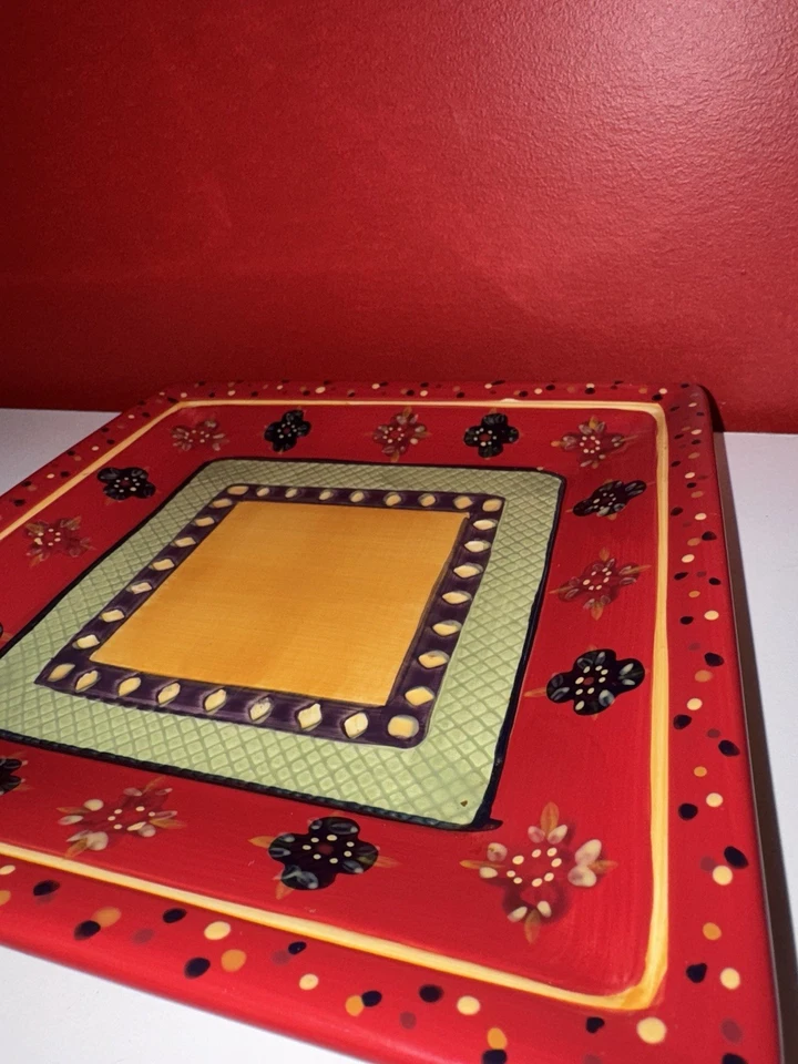 Plato de galletas decorativo/bandeja/plato rojo pintado a mano/hecho a mano Squad de colección Foto 3 de 4