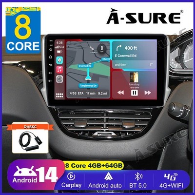 10.1'' DAB 4G+64G Android 14 Autoradio CarPlay GPS Für Peugeot 208/2008 2012-2018