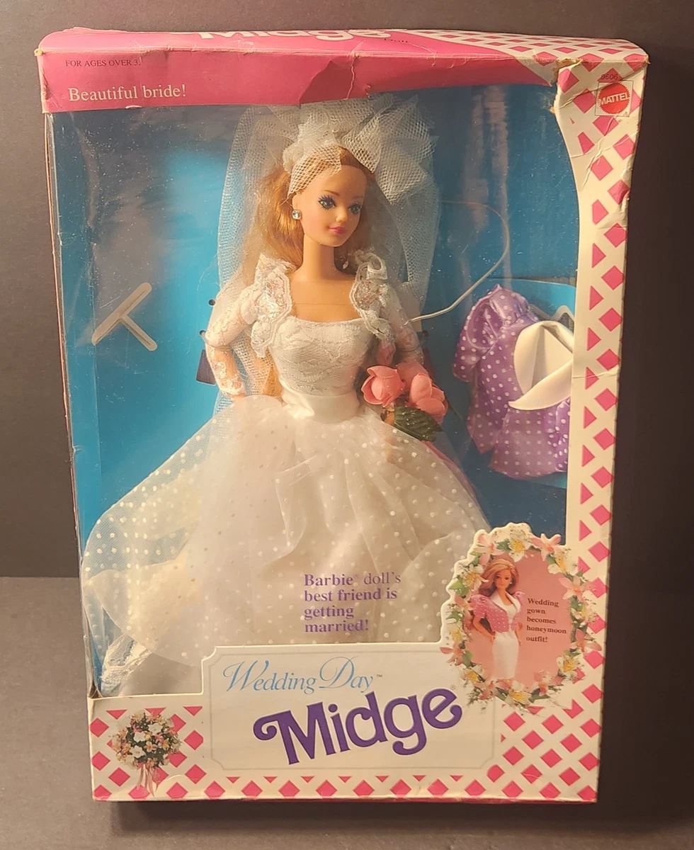 1990 Barbie Wedding Day Midge Bride Dress Doll Mattel #9606 New