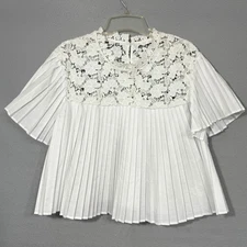 ZARA Women's Trafaluc Collection White Lace Pleated Top Size L Cottagecore Boho