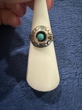 Vtg Sterling Silver 925 Native American Turquoise And Coral Ring, Size 5