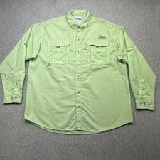 Columbia PFG Bahama II Shirt Mens Large Green Long Sleeve Fishing Vented Outdoor