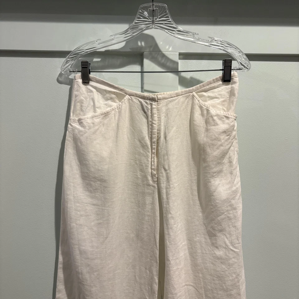 Pantalones Eileen Fisher Mujer Pequeños Blanco Marfil Pierna Ancha Recortados Cremallera Lateral Semi Transparente Foto 4 de 4