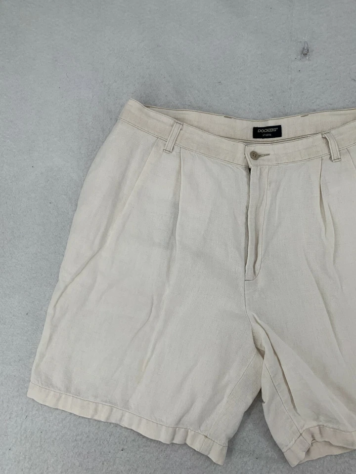 Pantalones Cortos Dockers Khakis Mujer Talla 36** Crema Sin Arrugas Lino Plisado Frontal Foto 4 de 4